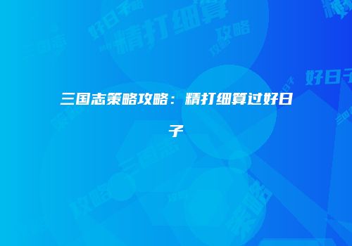 三国志策略攻略：精打细算过好日子