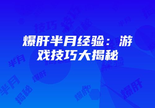 爆肝半月经验：游戏技巧大揭秘