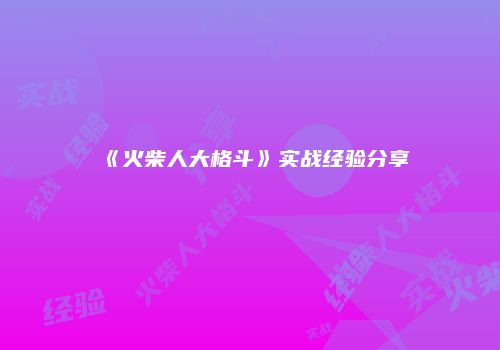 《火柴人大格斗》实战经验分享