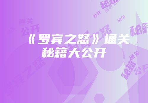 《罗宾之怒》通关秘籍大公开