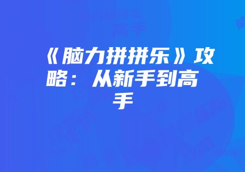 《脑力拼拼乐》攻略：从新手到高手