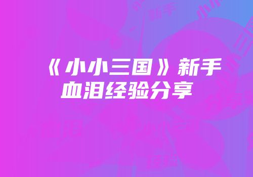 《小小三国》新手血泪经验分享