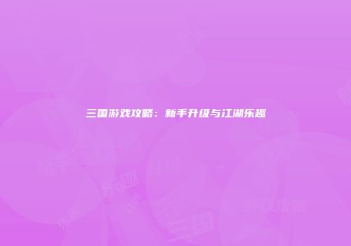 三国游戏攻略：新手升级与江湖乐趣