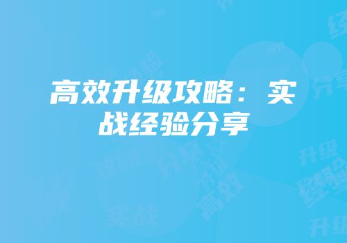 高效升级攻略：实战经验分享
