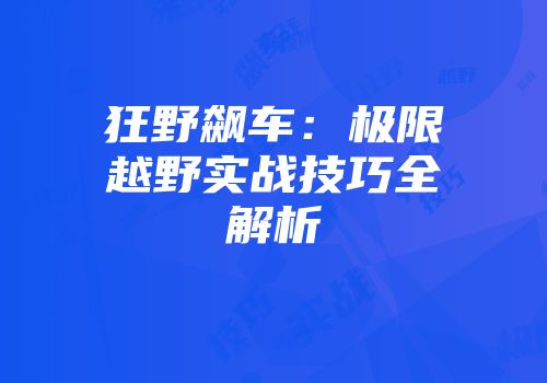 狂野飙车：极限越野实战技巧全解析