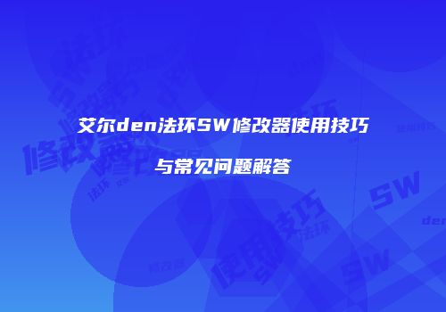艾尔den法环SW修改器使用技巧与常见问题解答