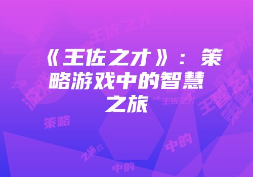 《王佐之才》：策略游戏中的智慧之旅
