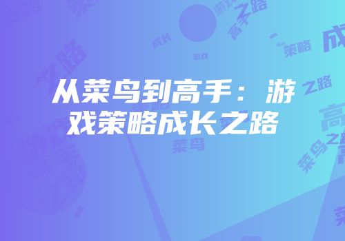 从菜鸟到高手：游戏策略成长之路