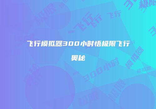 飞行模拟器300小时悟极限飞行奥秘