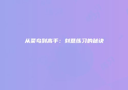 从菜鸟到高手：刻意练习的秘诀