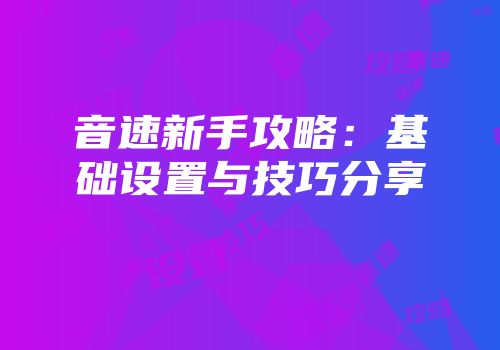 音速新手攻略：基础设置与技巧分享
