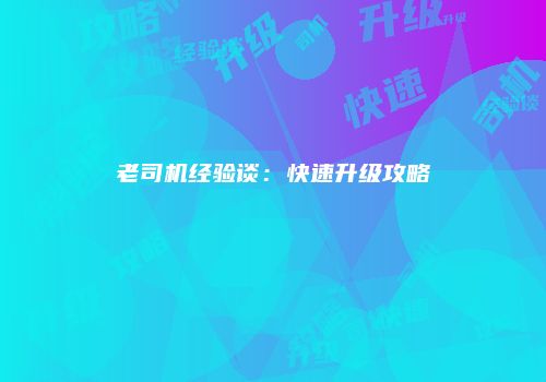 老司机经验谈：快速升级攻略