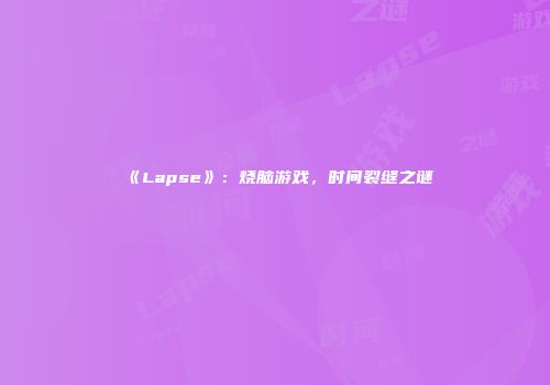 《Lapse》：烧脑游戏，时间裂缝之谜