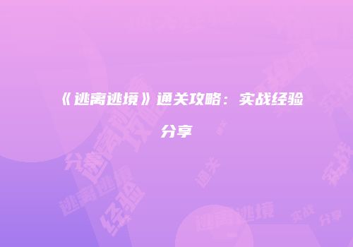 《逃离逃境》通关攻略：实战经验分享