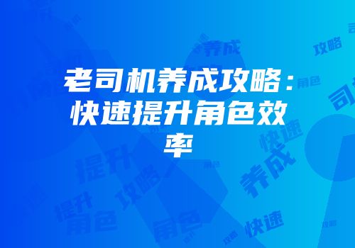 老司机养成攻略：快速提升角色效率