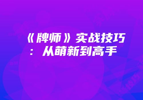 《牌师》实战技巧:从萌新到高手