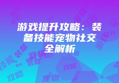 游戏提升攻略：装备技能宠物社交全解析