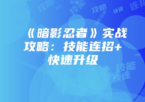 《暗影忍者》实战攻略：技能连招+快速升级