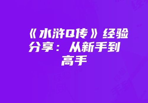 《水浒Q传》经验分享：从新手到高手
